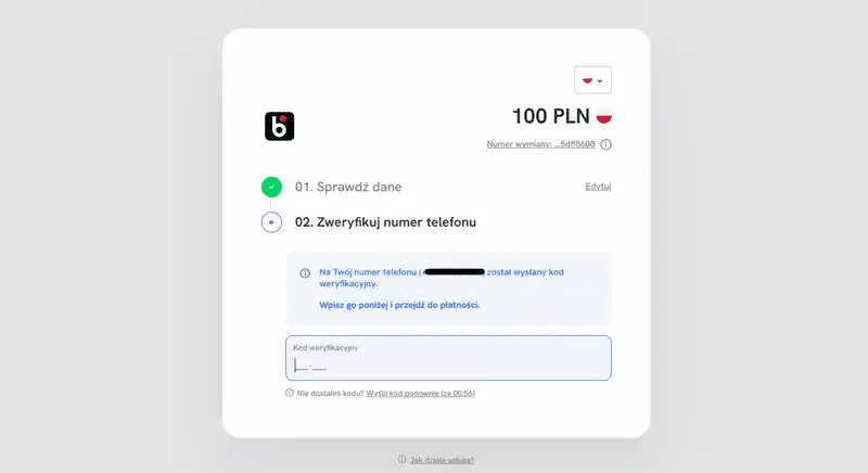 wprowadzanie kodu weryfikacji transakcji blik w kasynie 20bet